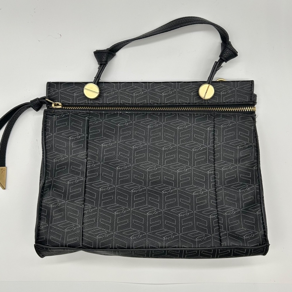 Foley & Corinna Logo Print Vegan Purse‎ Handbag Black Gray Satchel